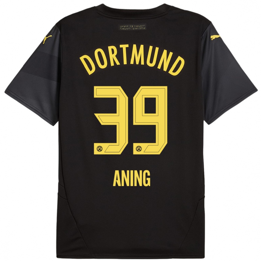 Kids Football Prince Aning #39 Black Yellow Away Jersey 2024/25 T-Shirt Uk