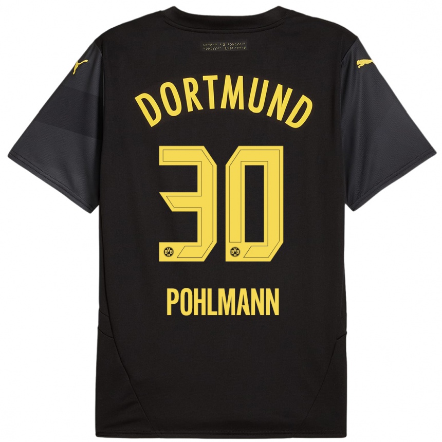 Kids Football Ole Pohlmann #30 Black Yellow Away Jersey 2024/25 T-Shirt Uk