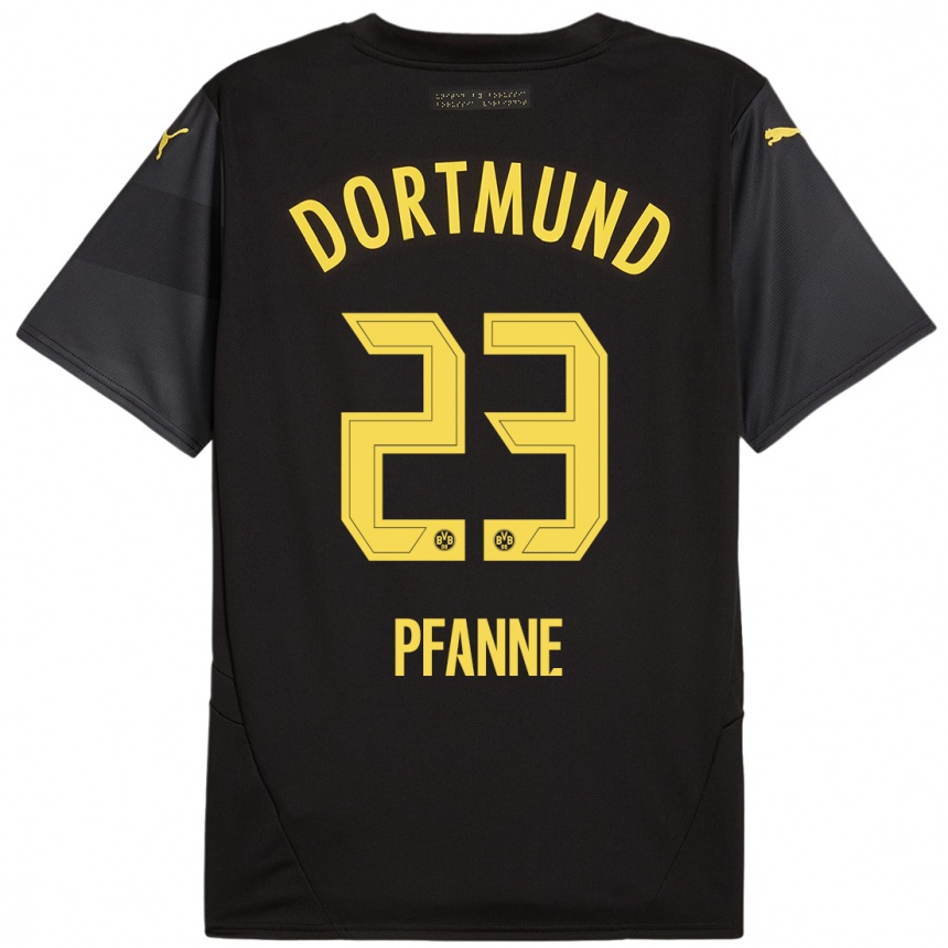 Kids Football Franz Pfanne #23 Black Yellow Away Jersey 2024/25 T-Shirt Uk