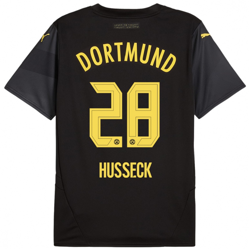 Kids Football Jonah Husseck #28 Black Yellow Away Jersey 2024/25 T-Shirt Uk