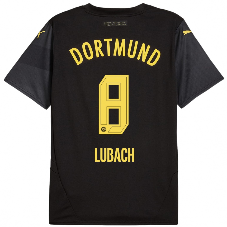 Kids Football Rafael Lubach #8 Black Yellow Away Jersey 2024/25 T-Shirt Uk