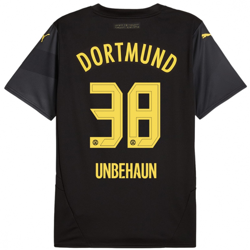 Kids Football Luca Unbehaun #38 Black Yellow Away Jersey 2024/25 T-Shirt Uk