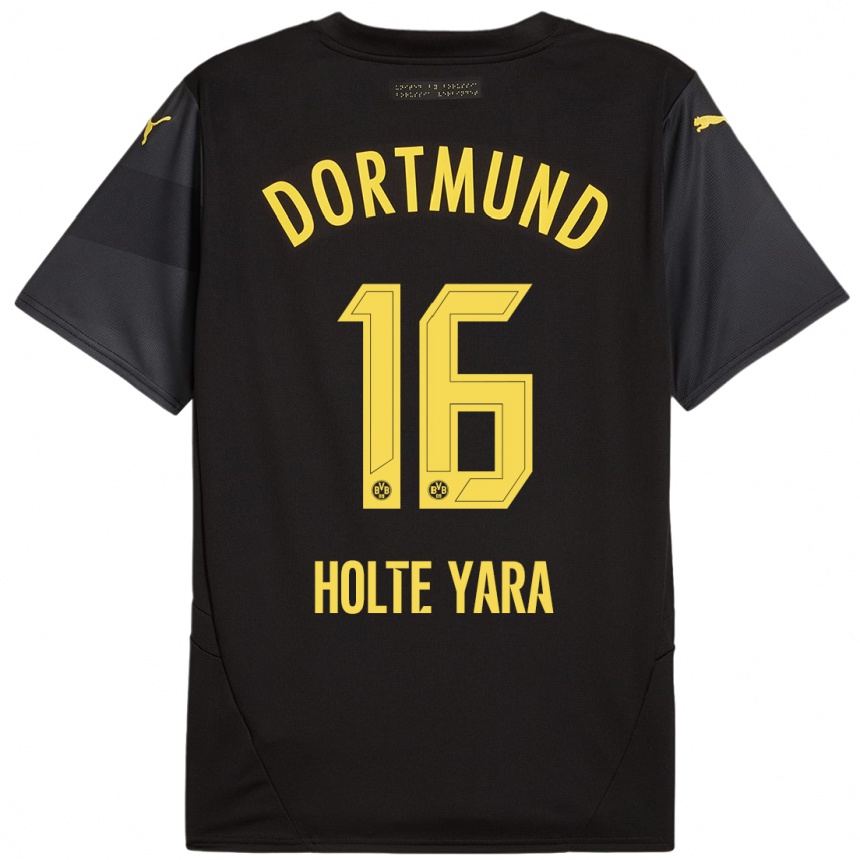 Kids Football Ten Holte Yara #16 Black Yellow Away Jersey 2024/25 T-Shirt Uk