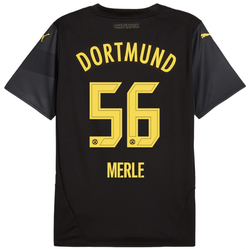 Kids Football Albers Merle #56 Black Yellow Away Jersey 2024/25 T-Shirt Uk