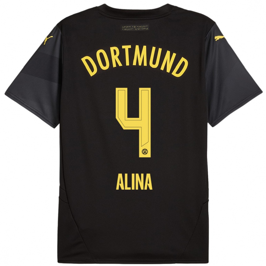 Kids Football Grijseels Alina #4 Black Yellow Away Jersey 2024/25 T-Shirt Uk