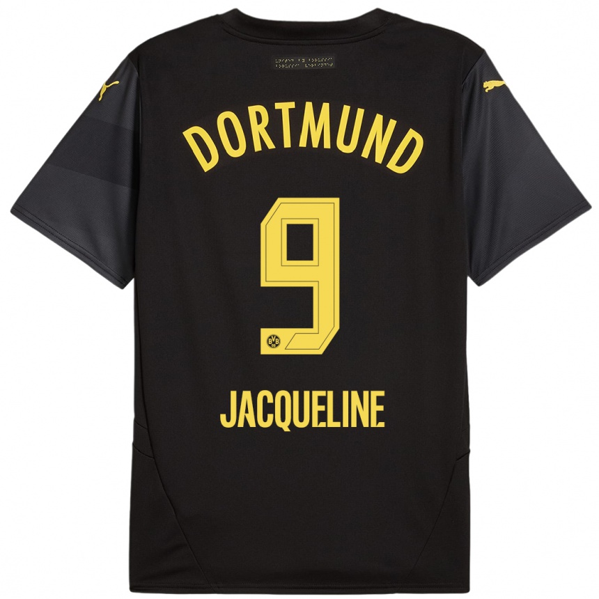 Kids Football Moreno Jacqueline #9 Black Yellow Away Jersey 2024/25 T-Shirt Uk