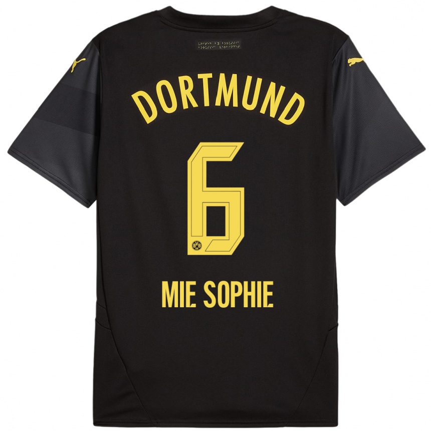 Kids Football Sando Mie Sophie #6 Black Yellow Away Jersey 2024/25 T-Shirt Uk