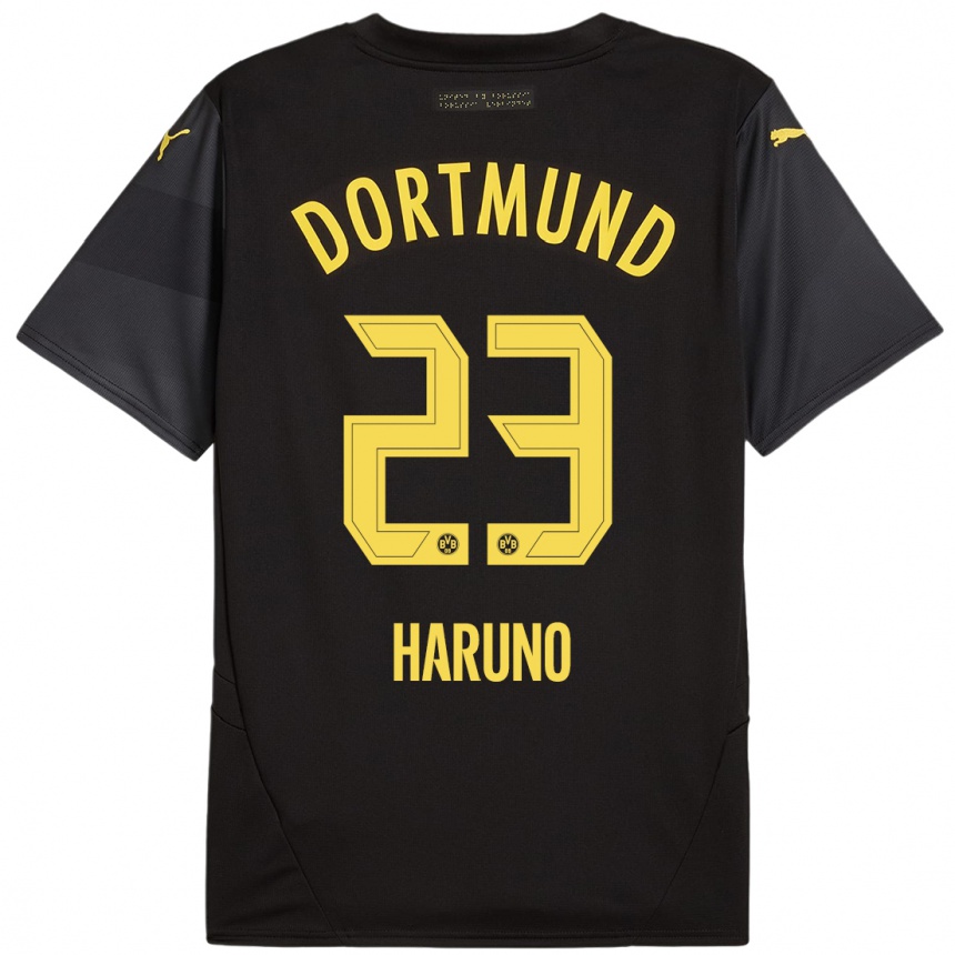 Kids Football Sasaki Haruno #23 Black Yellow Away Jersey 2024/25 T-Shirt Uk