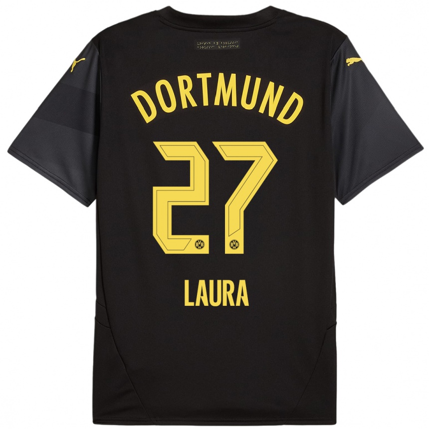 Kids Football Van Der Heijden Laura #27 Black Yellow Away Jersey 2024/25 T-Shirt Uk