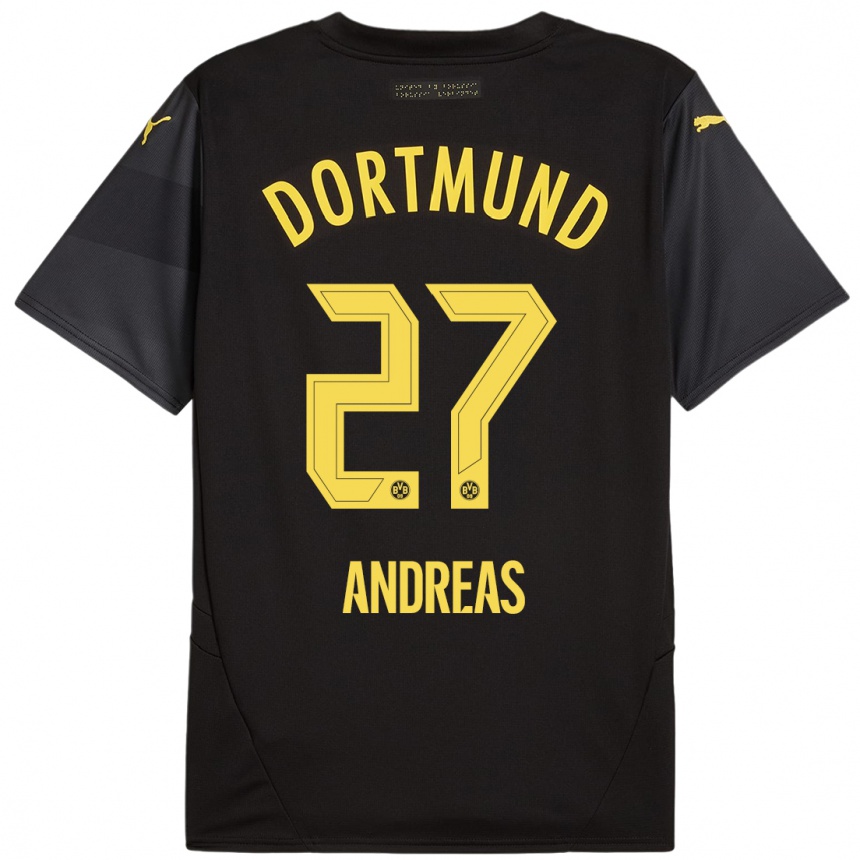 Kids Football Kuno Andreas #27 Black Yellow Away Jersey 2024/25 T-Shirt Uk