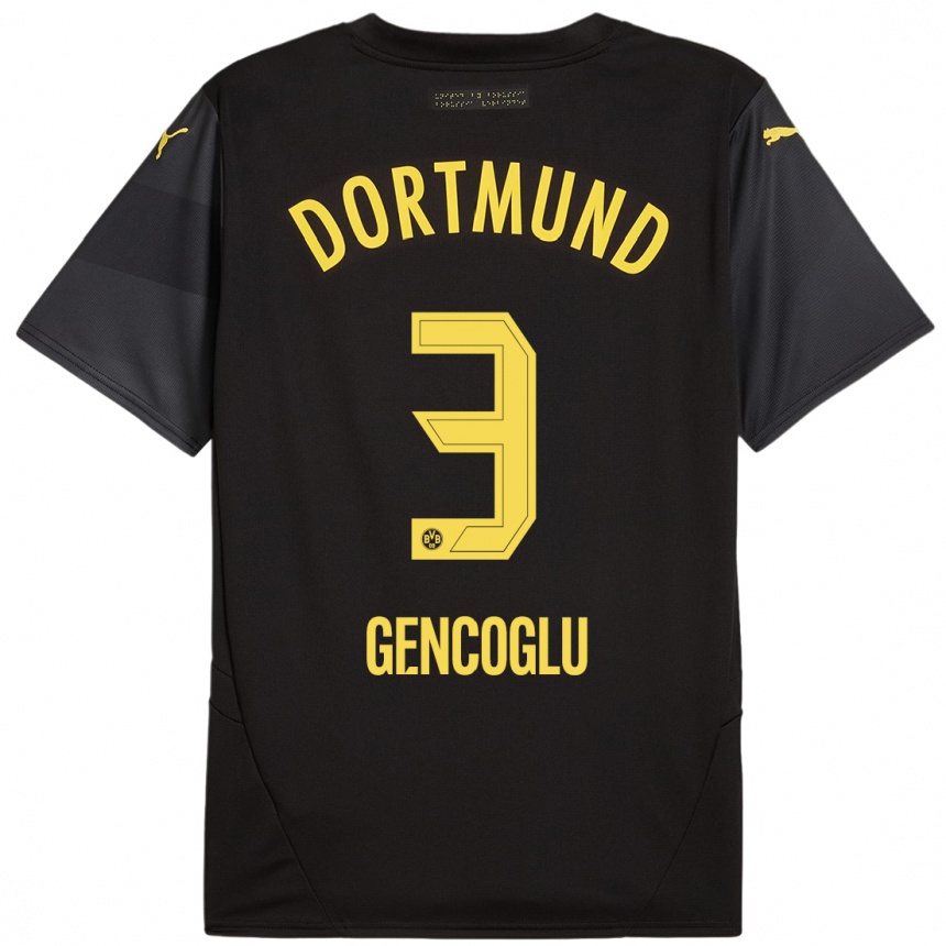 Kids Football Tekin Gencoglu #3 Black Yellow Away Jersey 2024/25 T-Shirt Uk