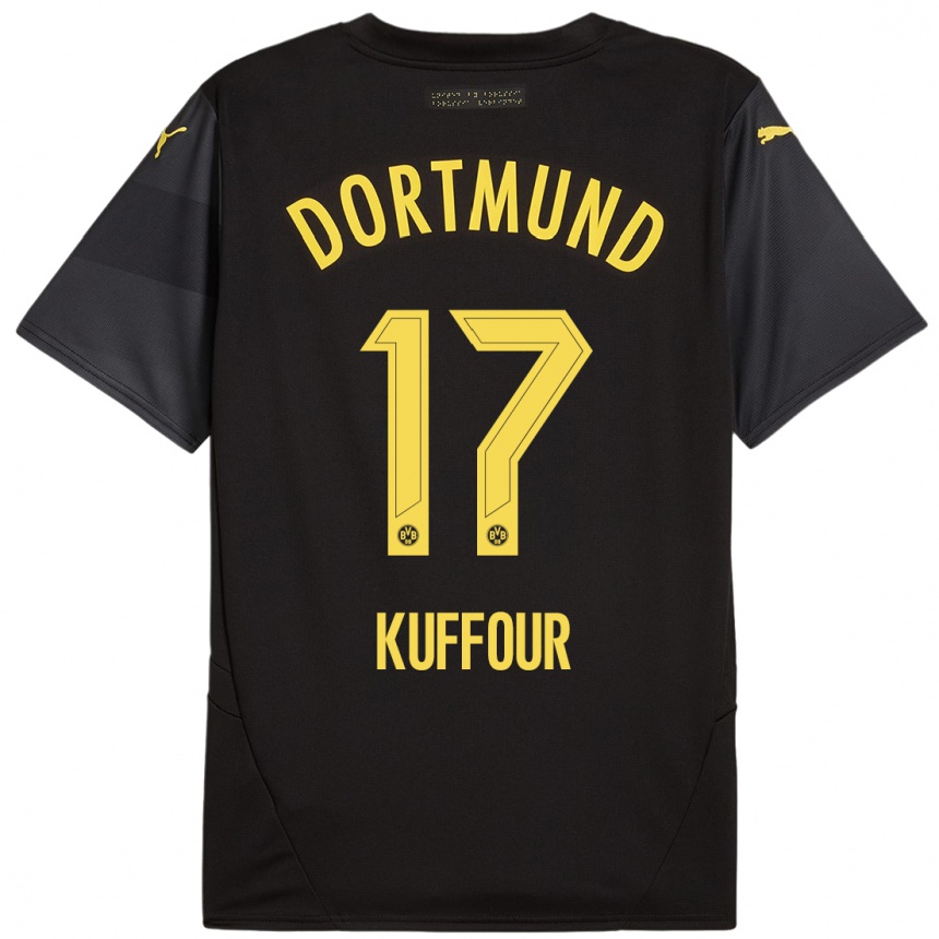 Kids Football Lloyd-Addo Kuffour #17 Black Yellow Away Jersey 2024/25 T-Shirt Uk