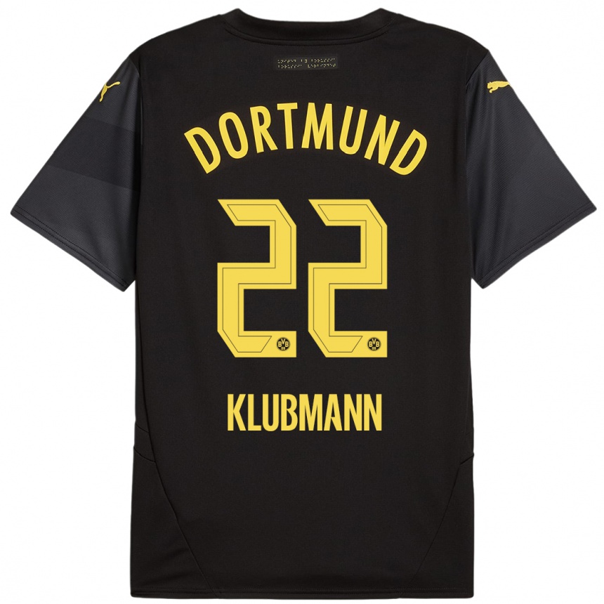 Kids Football Leon Klubmann #22 Black Yellow Away Jersey 2024/25 T-Shirt Uk