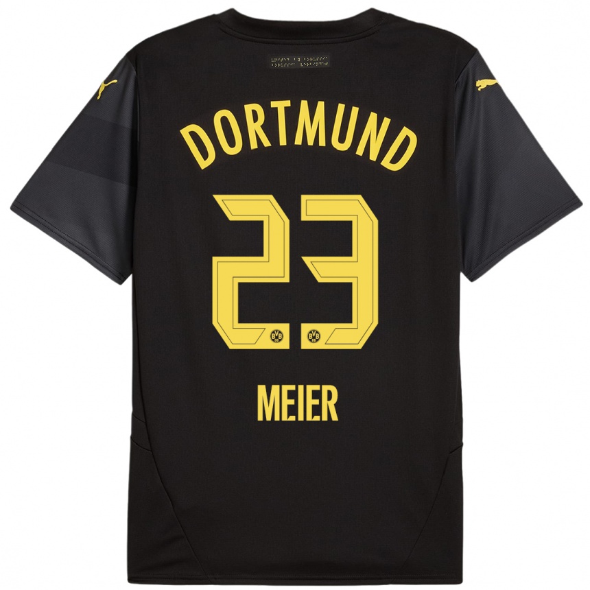 Kids Football Maximilian Meier #23 Black Yellow Away Jersey 2024/25 T-Shirt Uk