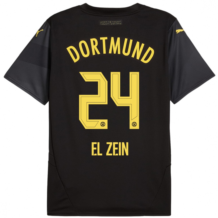 Kids Football Abu-Bekir Omer El-Zein #24 Black Yellow Away Jersey 2024/25 T-Shirt Uk