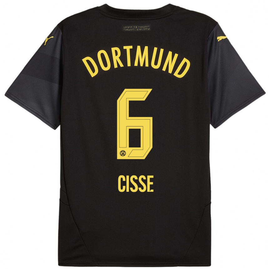 Kids Football Faroukou Cisse #6 Black Yellow Away Jersey 2024/25 T-Shirt Uk