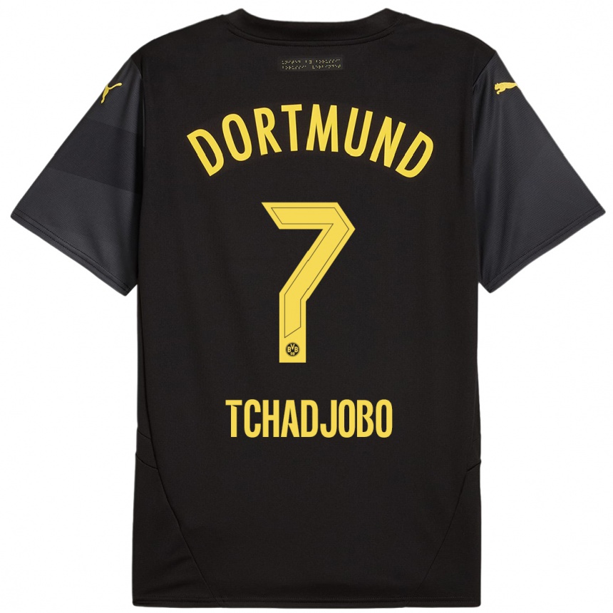 Kids Football Dia Tchadjobo #7 Black Yellow Away Jersey 2024/25 T-Shirt Uk