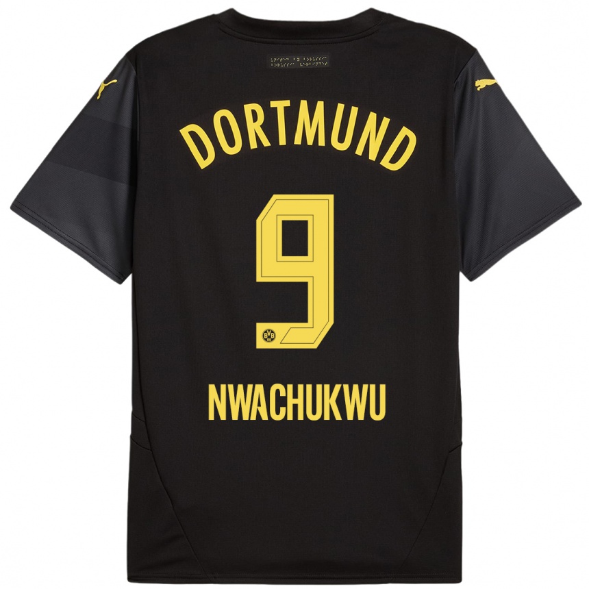 Kids Football Isaak Nwachukwu #9 Black Yellow Away Jersey 2024/25 T-Shirt Uk