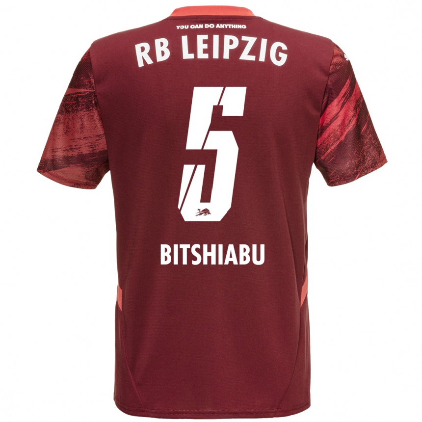 Kids Football El Chadaille Bitshiabu #5 Burgundy Away Jersey 2024/25 T-Shirt Uk