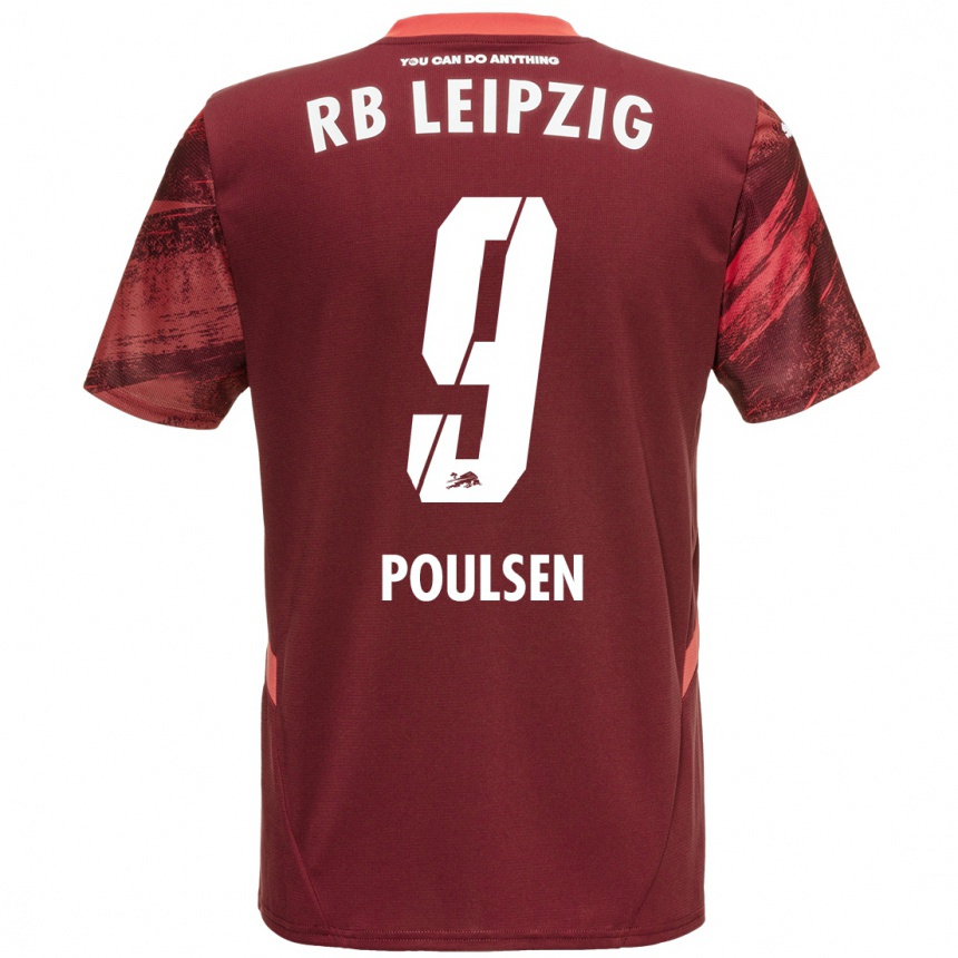 Kids Football Yussuf Poulsen #9 Burgundy Away Jersey 2024/25 T-Shirt Uk