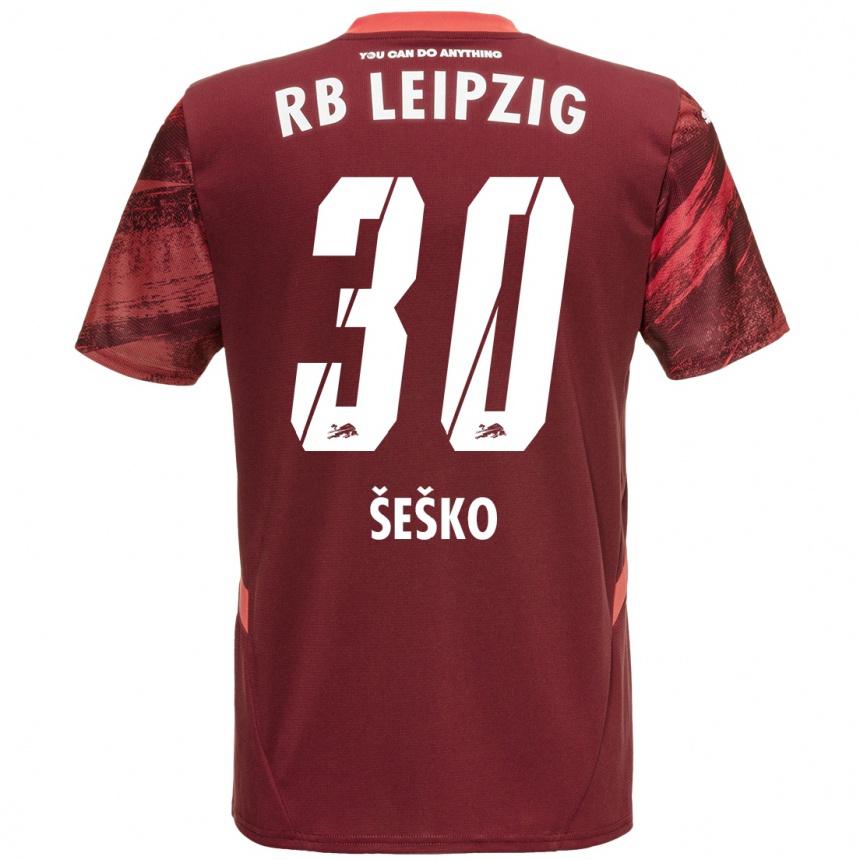 Kids Football Benjamin Sesko #30 Burgundy Away Jersey 2024/25 T-Shirt Uk