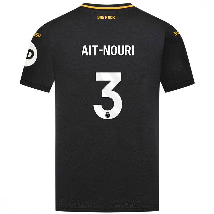 Kids Football Rayan Aït-Nouri #3 Black Away Jersey 2024/25 T-Shirt Uk