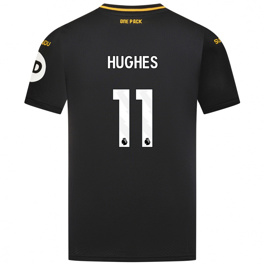 Kids Football Amber Hughes #11 Black Away Jersey 2024/25 T-Shirt Uk