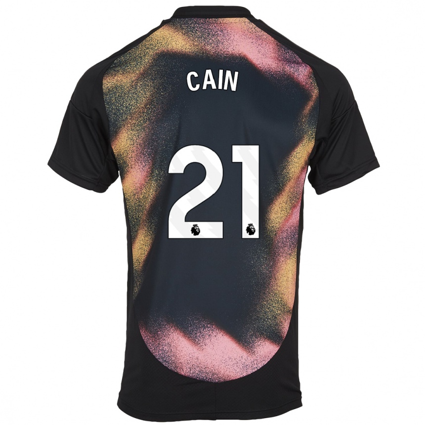 Kids Football Hannah Cain #21 Black White Away Jersey 2024/25 T-Shirt Uk