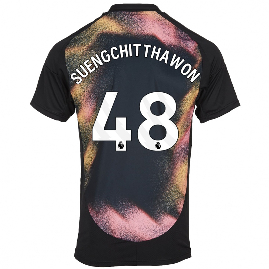 Kids Football Thanawat Suengchitthawon #48 Black White Away Jersey 2024/25 T-Shirt Uk