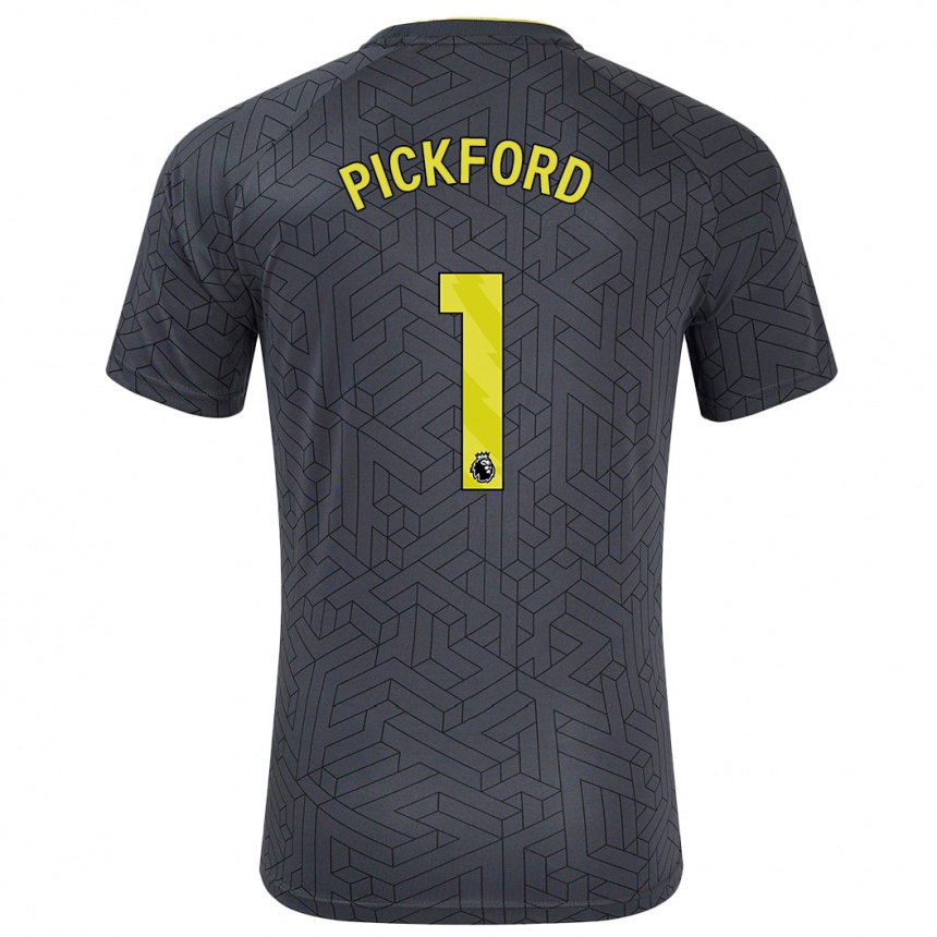 Kids Football Pickford #1 Black Yellow Away Jersey 2024/25 T-Shirt Uk