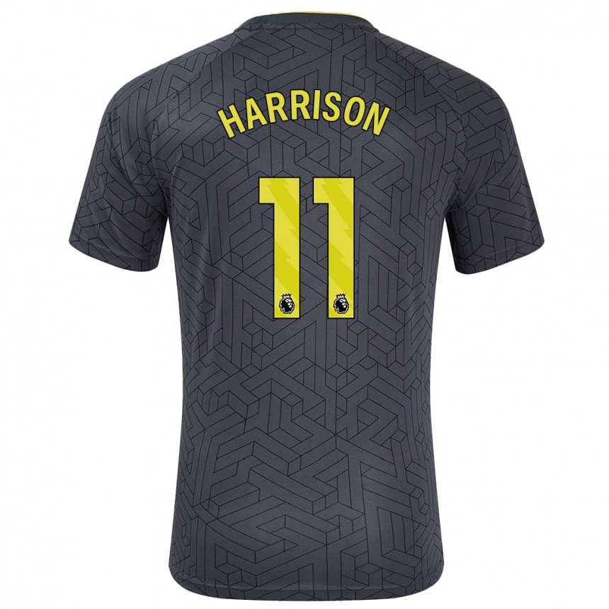 Kids Football Jack Harrison #11 Black Yellow Away Jersey 2024/25 T-Shirt Uk