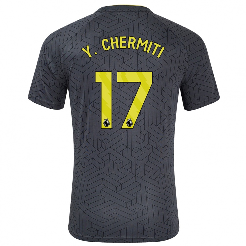 Kids Football Chermiti #17 Black Yellow Away Jersey 2024/25 T-Shirt Uk