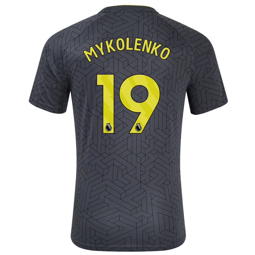 Kids Football Vitaliy Mykolenko #19 Black Yellow Away Jersey 2024/25 T-Shirt Uk