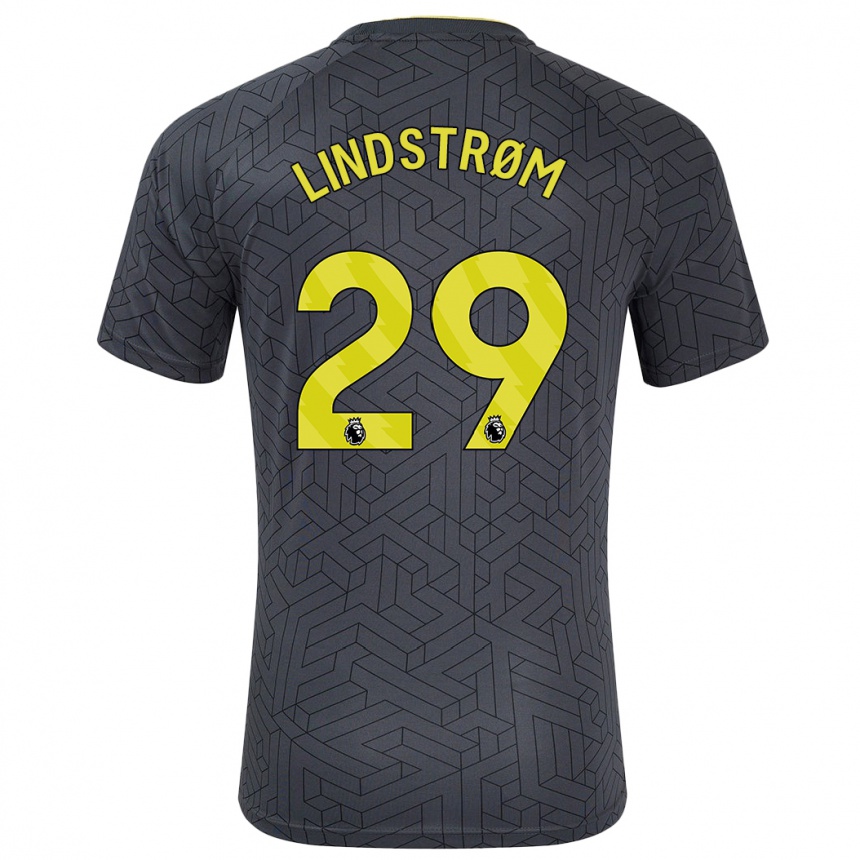 Kids Football Jesper Lindstrøm #29 Black Yellow Away Jersey 2024/25 T-Shirt Uk