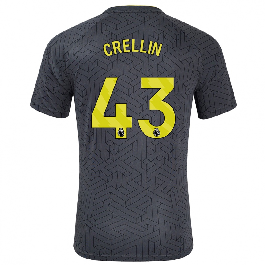 Kids Football Billy Crellin #43 Black Yellow Away Jersey 2024/25 T-Shirt Uk