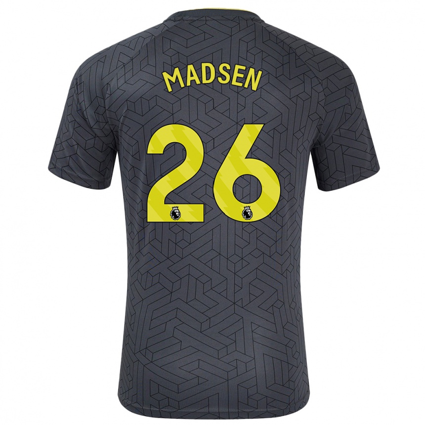 Kids Football Rikke Madsen #26 Black Yellow Away Jersey 2024/25 T-Shirt Uk