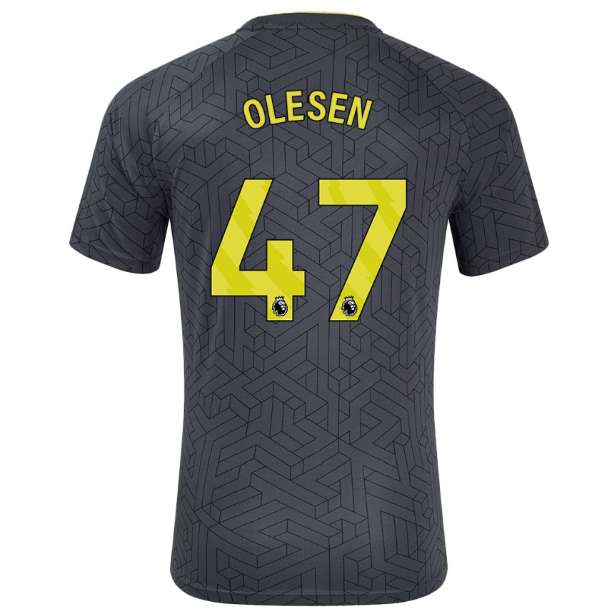 Kids Football Karoline Olesen #47 Black Yellow Away Jersey 2024/25 T-Shirt Uk