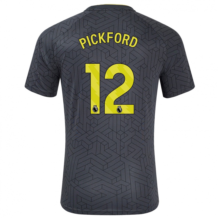 Kids Football Jordan Pickford #12 Black Yellow Away Jersey 2024/25 T-Shirt Uk