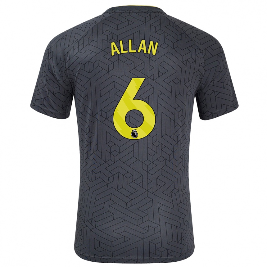 Kids Football Allan #6 Black Yellow Away Jersey 2024/25 T-Shirt Uk