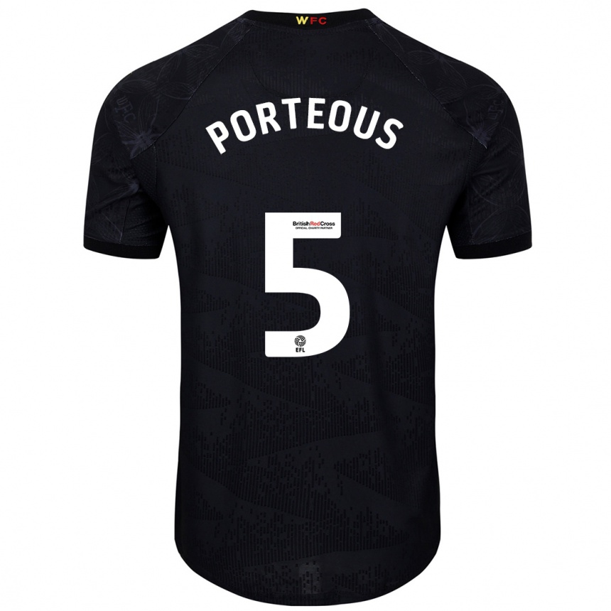 Kids Football Ryan Porteous #5 Black White Away Jersey 2024/25 T-Shirt Uk