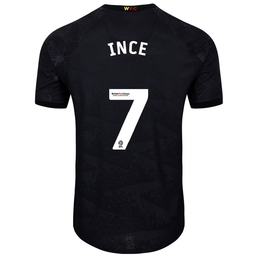 Kids Football Tom Ince #7 Black White Away Jersey 2024/25 T-Shirt Uk