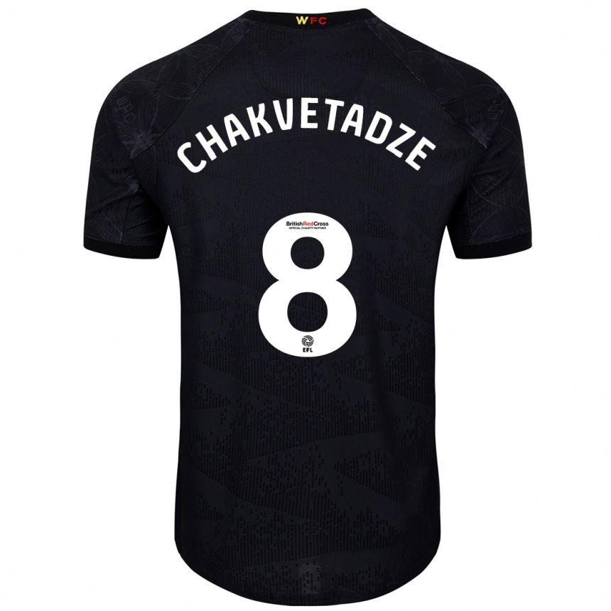 Kids Football Giorgi Chakvetadze #8 Black White Away Jersey 2024/25 T-Shirt Uk