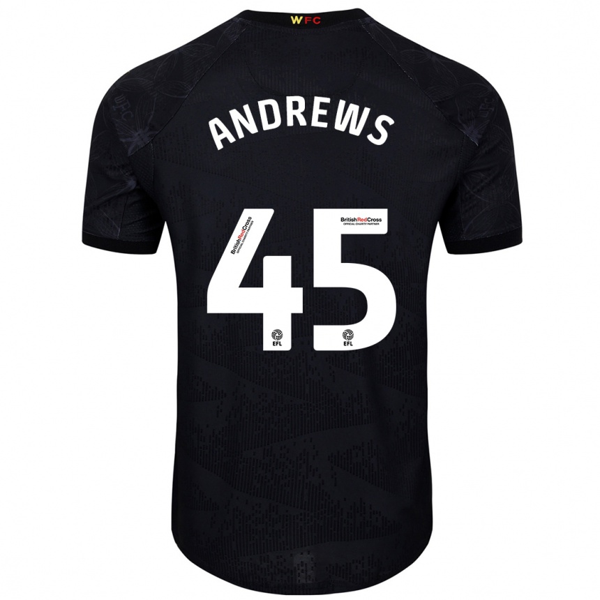 Kids Football Ryan Andrews #45 Black White Away Jersey 2024/25 T-Shirt Uk