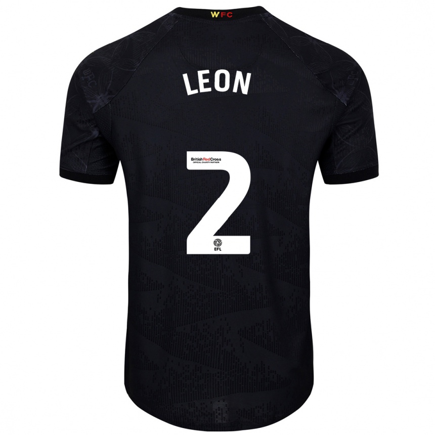 Kids Football Lucía León #2 Black White Away Jersey 2024/25 T-Shirt Uk