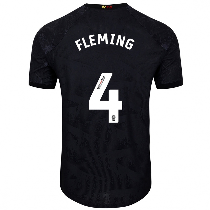 Kids Football Charlotte Fleming #4 Black White Away Jersey 2024/25 T-Shirt Uk