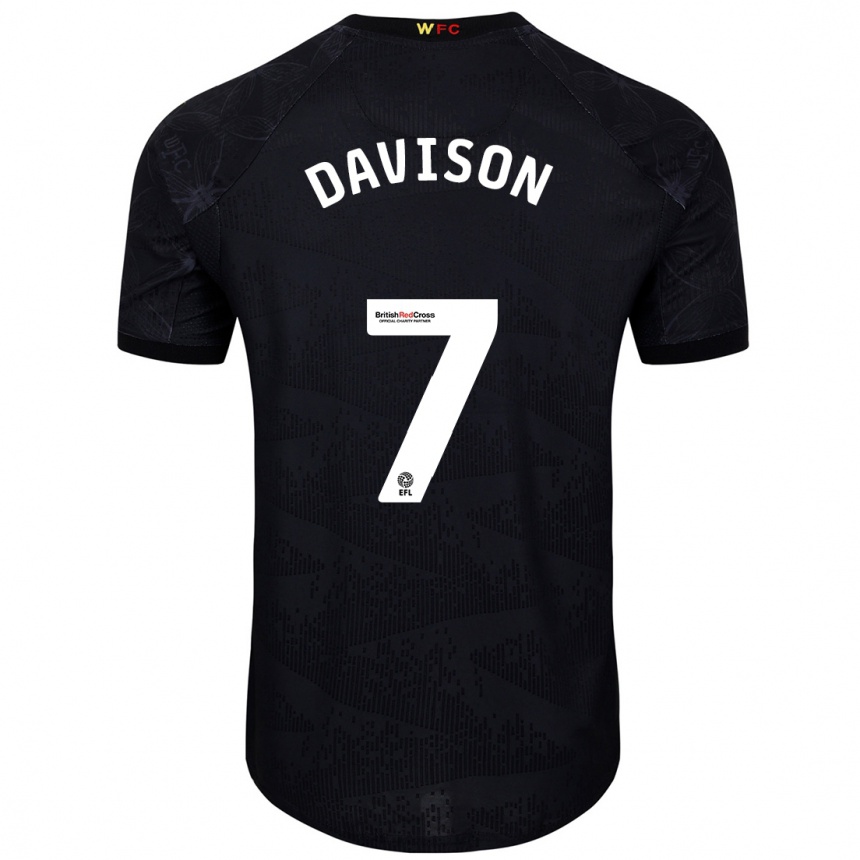 Kids Football Gemma Davison #7 Black White Away Jersey 2024/25 T-Shirt Uk