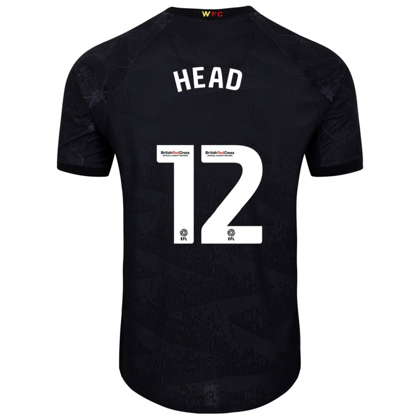 Kids Football Ellie Head #12 Black White Away Jersey 2024/25 T-Shirt Uk