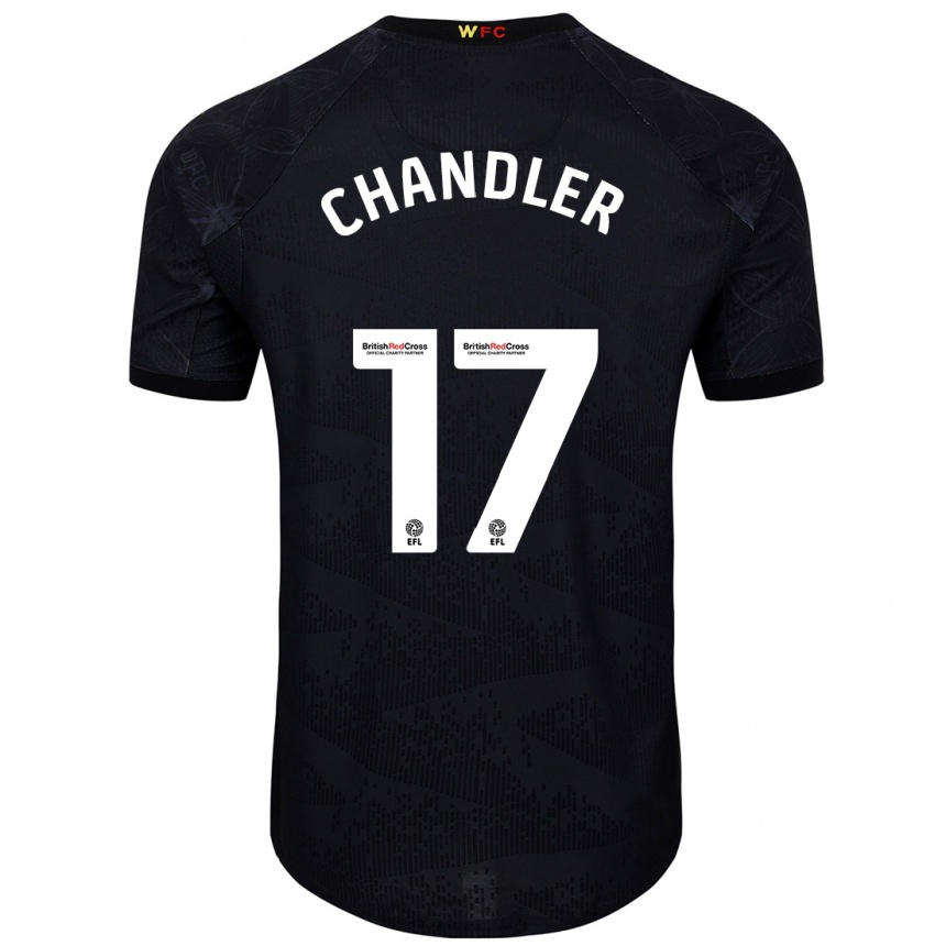 Kids Football Megan Chandler #17 Black White Away Jersey 2024/25 T-Shirt Uk