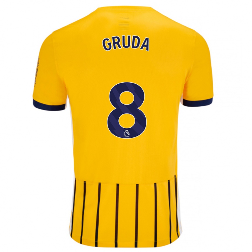 Kids Football Brajan Gruda #8 Gold Blue Pinstripes Away Jersey 2024/25 T-Shirt Uk