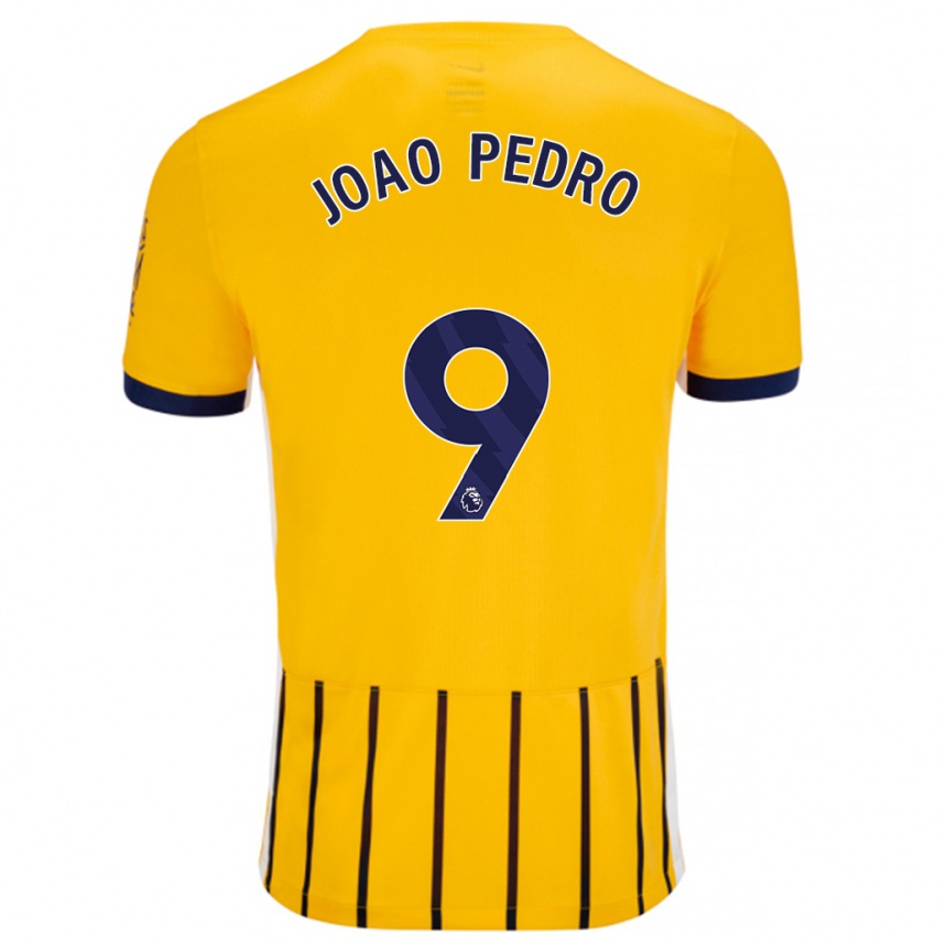 Kids Football João Pedro #9 Gold Blue Pinstripes Away Jersey 2024/25 T-Shirt Uk